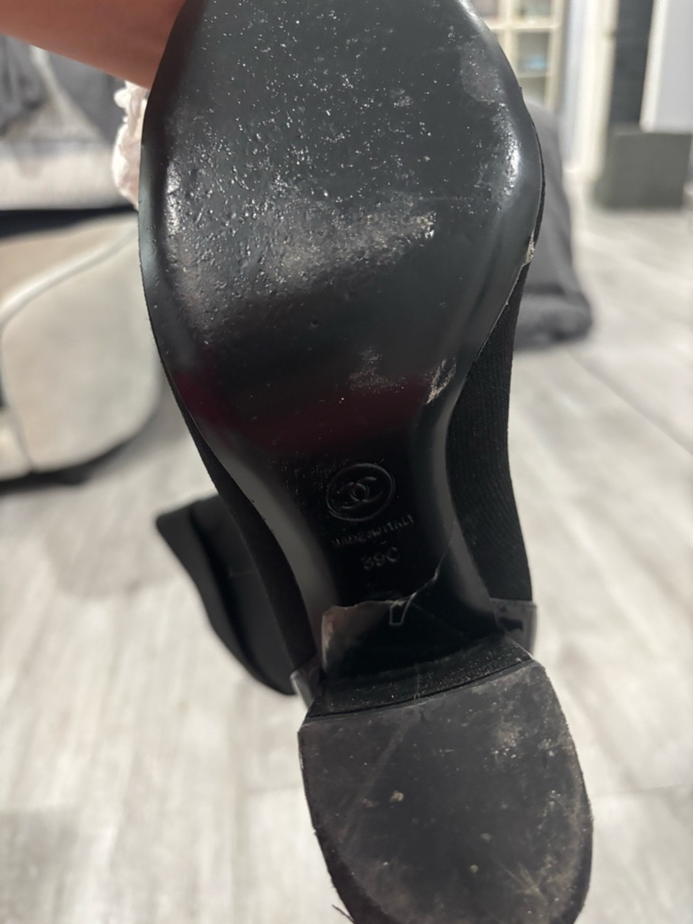 CHANEL Black Stretch Sock Boots with Glossy Patent Cap Toe - Picture 3 of 7